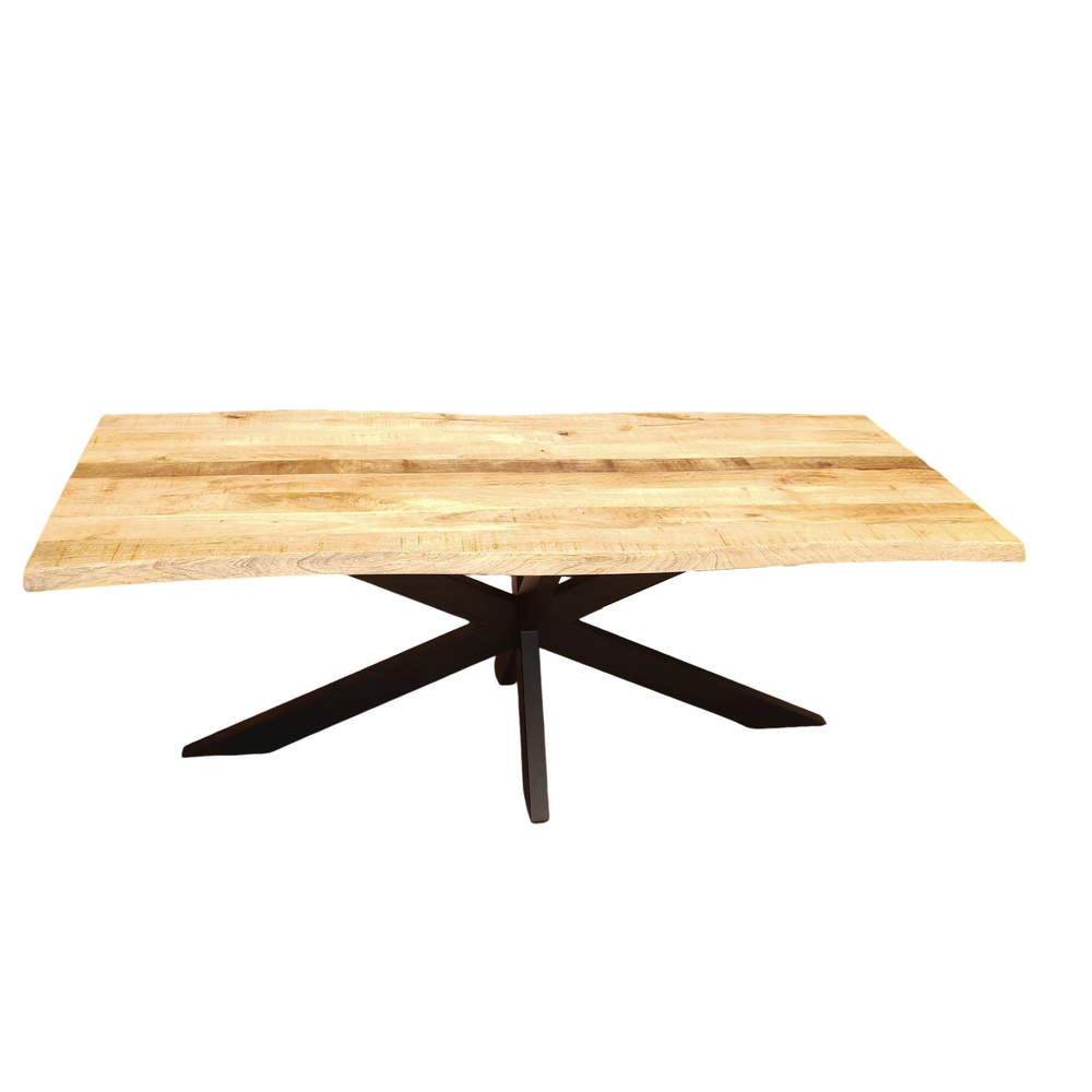 TABLE EN MANGUIER MASSIF TAVOLO PIEDS ETOILE NOIR 220(300) X 95 X 78 CM - Photo N°1