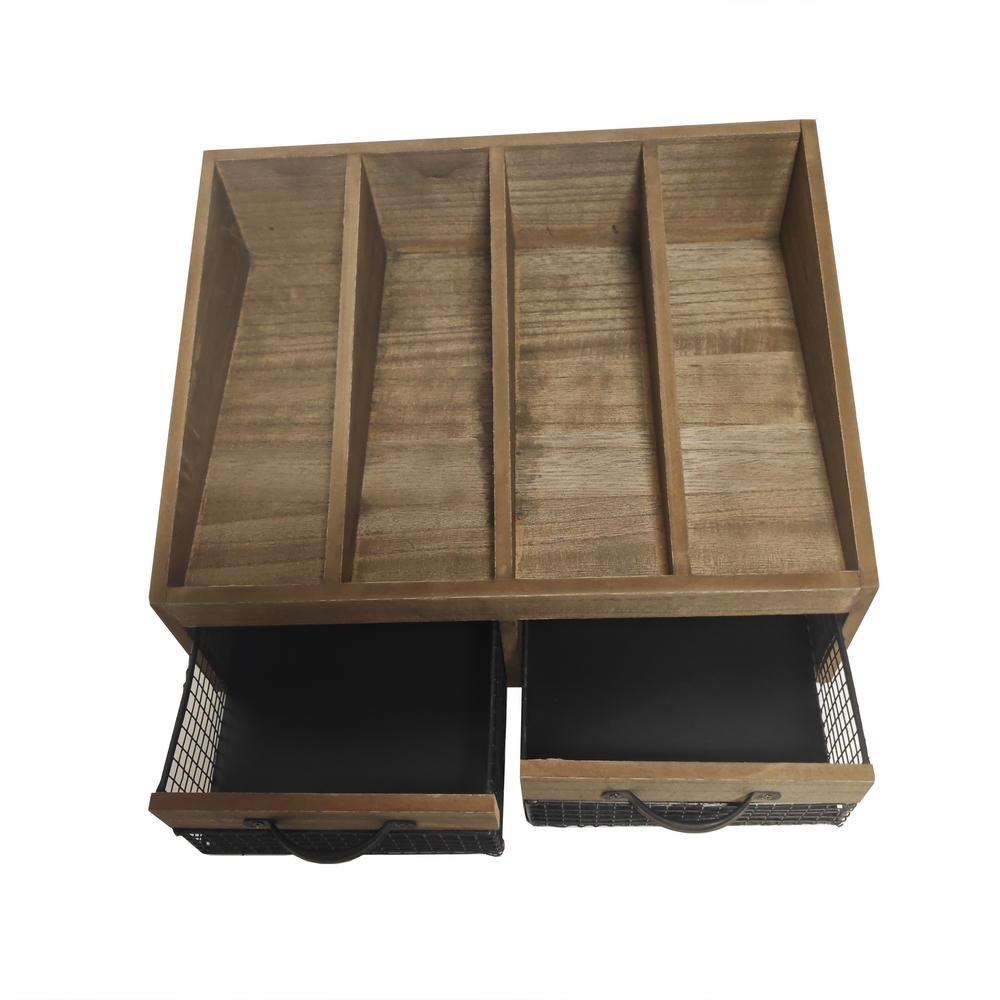 RANGE COUVERTS BOIS ET METAL 4 COMPARTIMENTS ET 2 TIROIRS 40 X 20 X 30 CM - Photo N°2