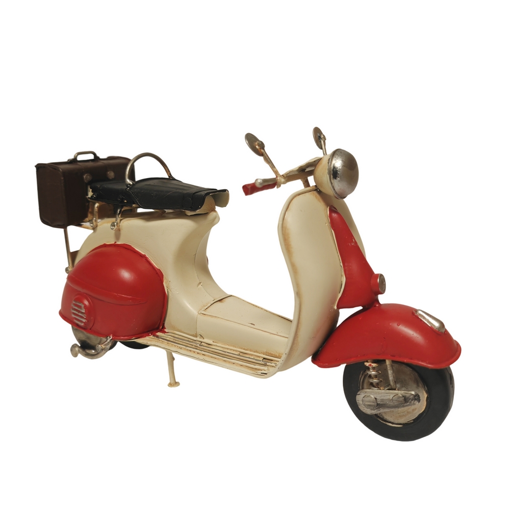 DECO SCOOTER VESPA METAL ROUGE ET BLANCHEE 29.5 X 17.5 X 10.5 CM - Photo N°1
