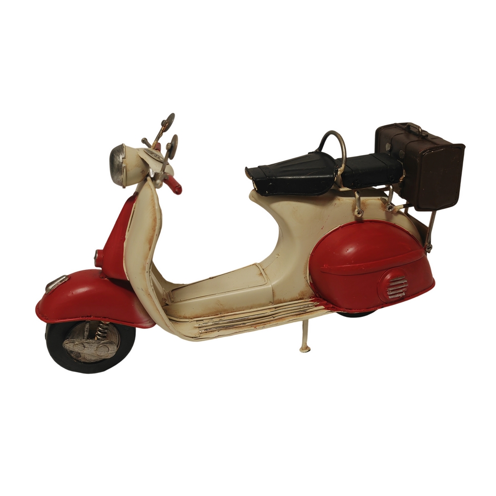 DECO SCOOTER VESPA METAL ROUGE ET BLANCHEE 29.5 X 17.5 X 10.5 CM - Photo N°3