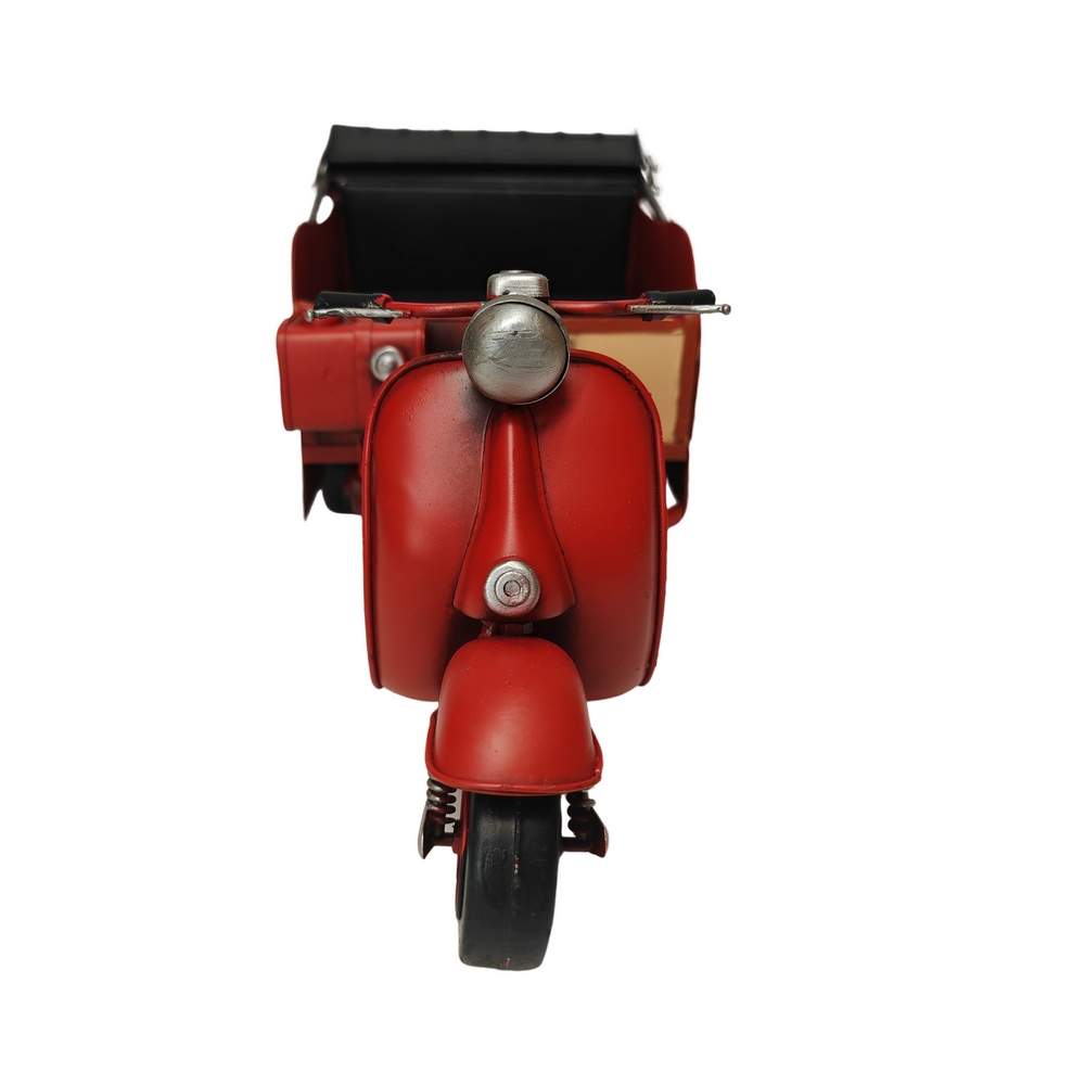 VESPA TUK-TUK EN METAL VIEILLI ROUGE ET BOIS 38 X 15 X 15 CM - Photo N°4