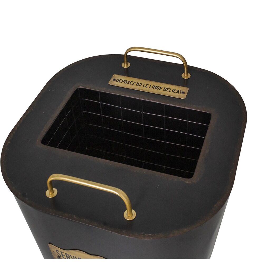 PANIER A LINGE GRAND MODELE  METAL NOIR ET LAITON 36 X 63 X 36 CM - Photo N°4