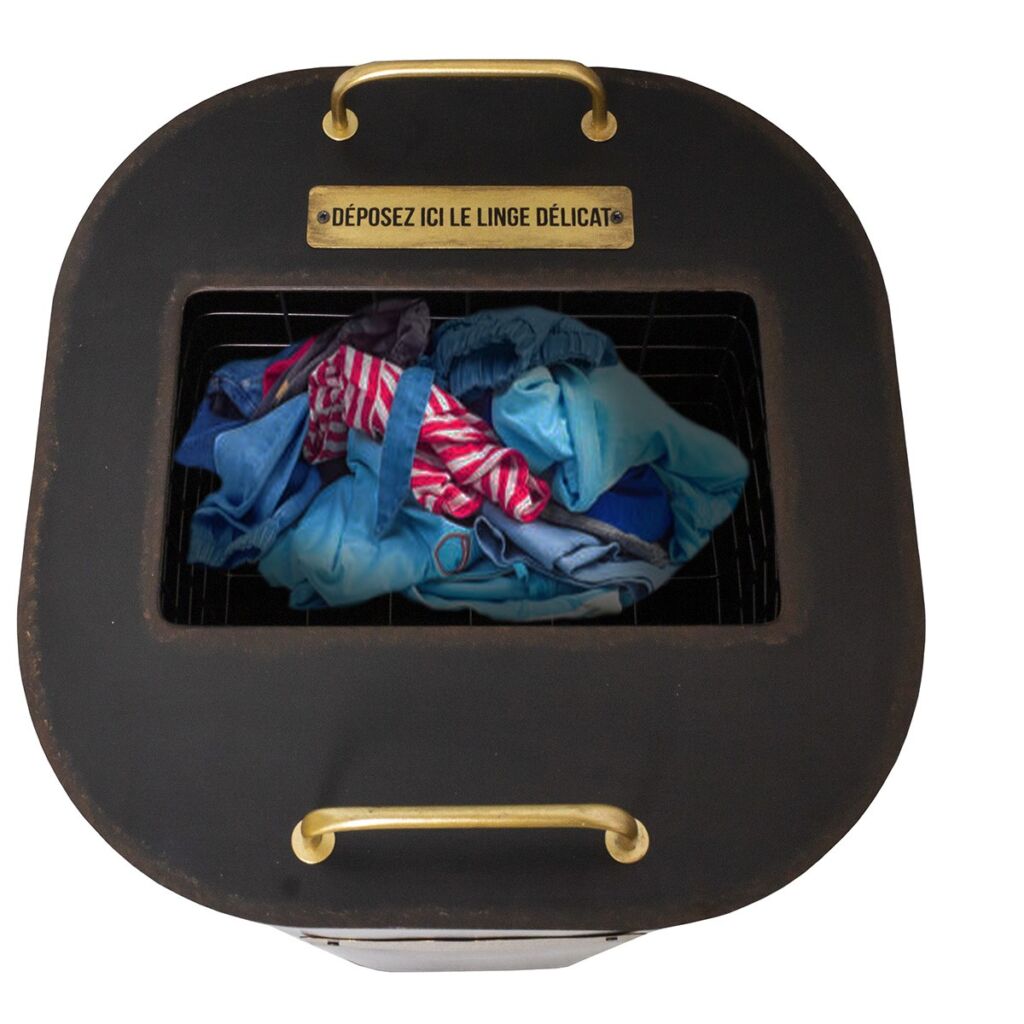 PANIER A LINGE GRAND MODELE  METAL NOIR ET LAITON 36 X 63 X 36 CM - Photo N°3