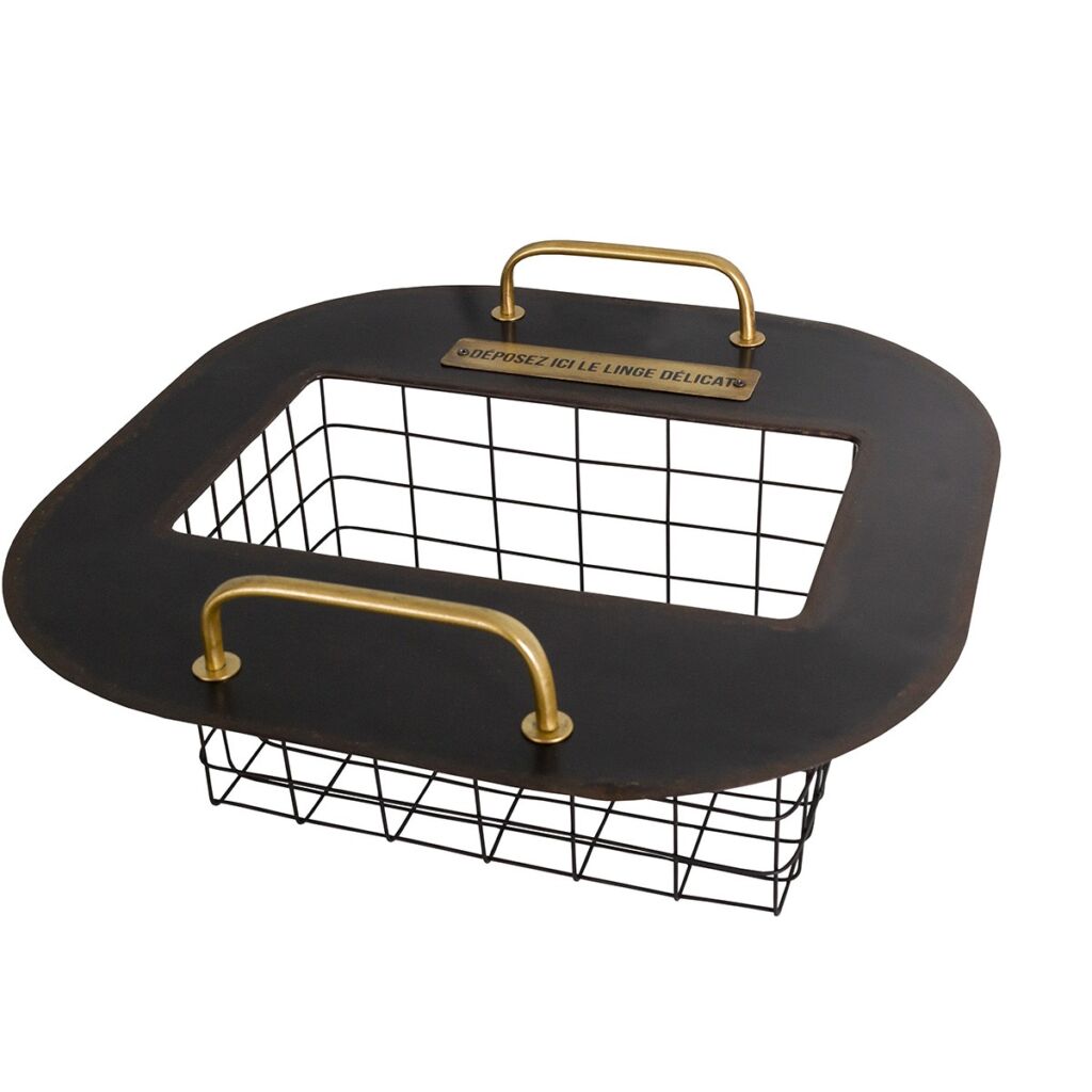 PANIER A LINGE GRAND MODELE  METAL NOIR ET LAITON 36 X 63 X 36 CM - Photo N°2