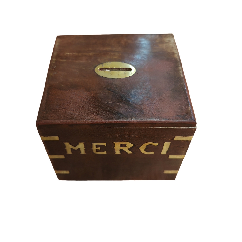 TIRELIRE EN BOIS DE SHEESHAM MERCI - Photo N°6