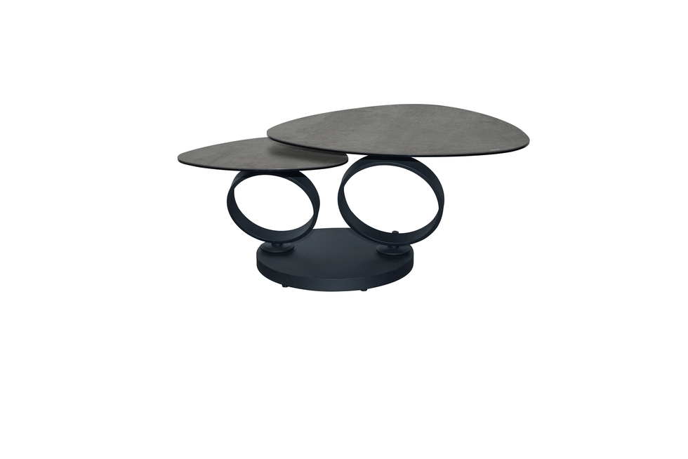 TABLE DE SALON MILAN DEUX PLATEAUX CERAMIQUE NOIR BRONZE 129 X 82 X 43 CM - Photo N°1