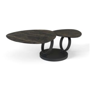 TABLE DE SALON MILAN DEUX PLATEAUX CERAMIQUE MARBRE NOIR ET OR 129 X 82 X 43 CM