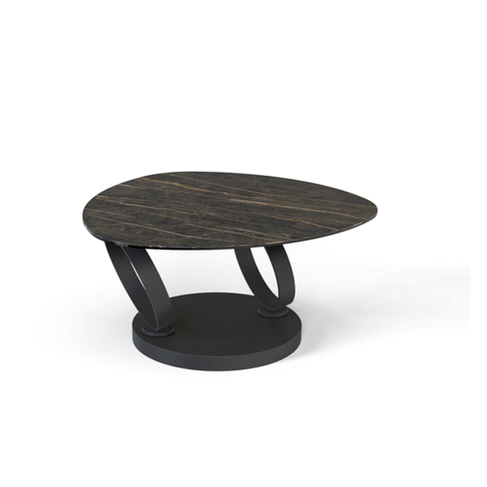 TABLE DE SALON MILAN DEUX PLATEAUX CERAMIQUE MARBRE NOIR ET OR 129 X 82 X 43 CM - Photo N°2