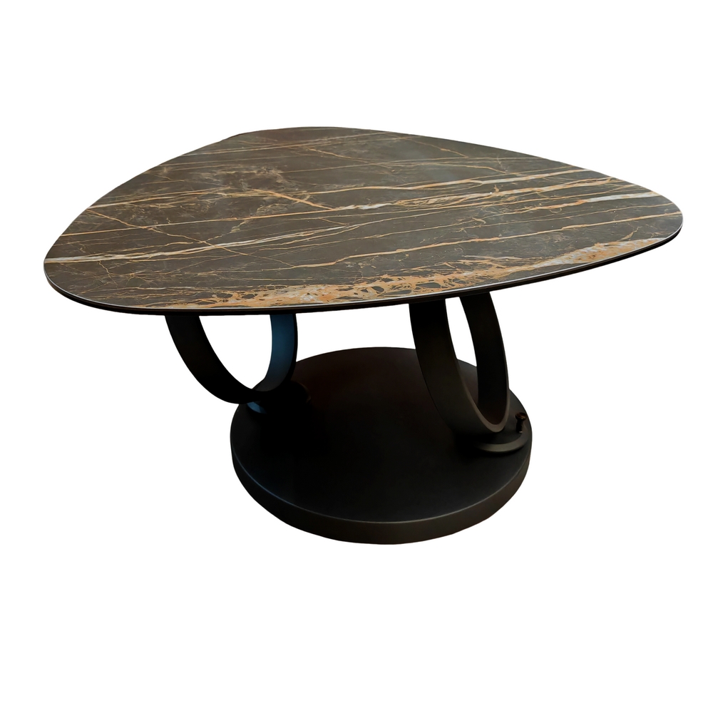 TABLE DE SALON MILAN DEUX PLATEAUX CERAMIQUE MARBRE NOIR ET OR 129 X 82 X 43 CM - Photo N°9