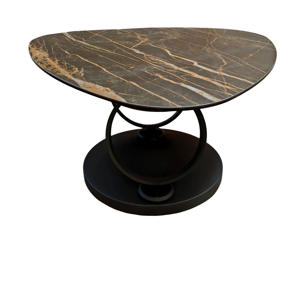 TABLE DE SALON MILAN DEUX PLATEAUX CERAMIQUE MARBRE NOIR ET OR 129 X 82 X 43 CM - Photo N°8