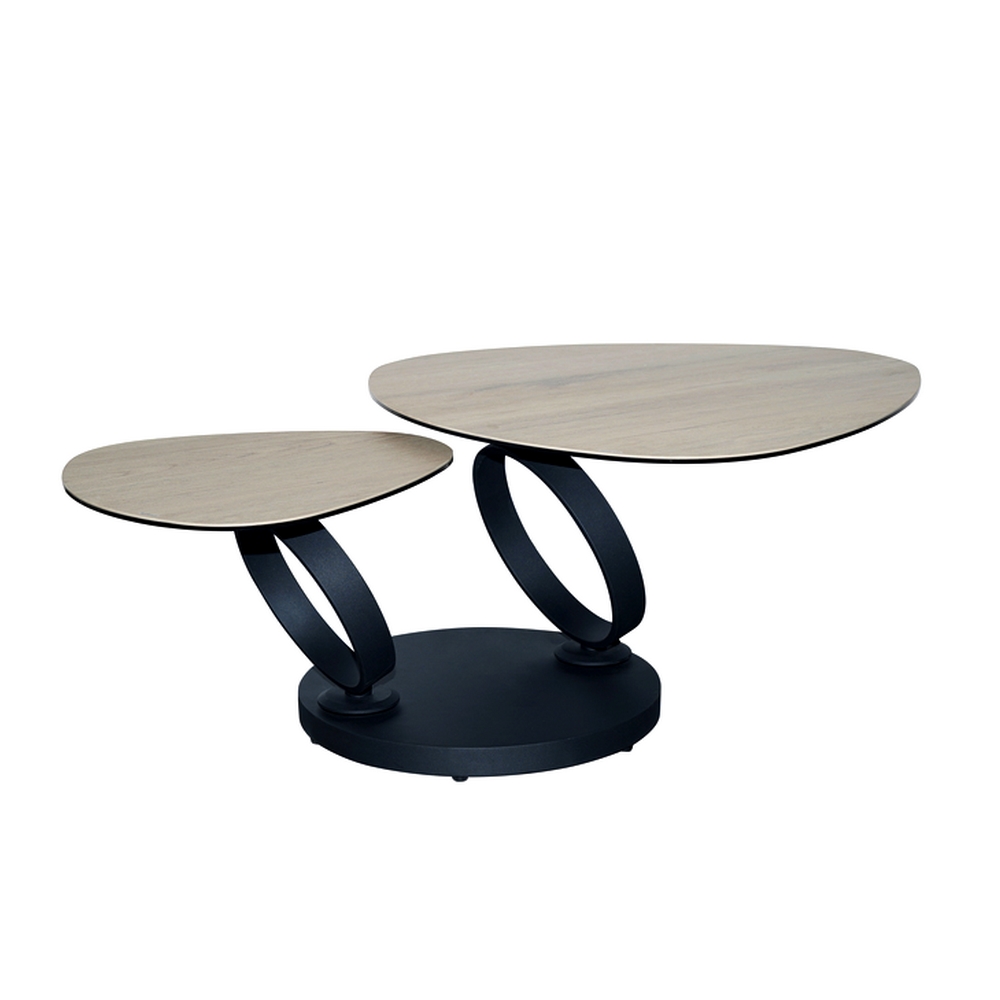 TABLE DE SALON MILAN DEUX PLATEAUX CERAMIQUE BOIS ASPECT CHENE 129 X 82 X 43 CM - Photo N°1