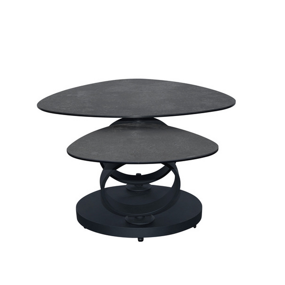 TABLE DE SALON MILAN DEUX PLATEAUX CERAMIQUE ARDOISE ANTHRACITE 129 X 82 X 43 CM - Photo N°2