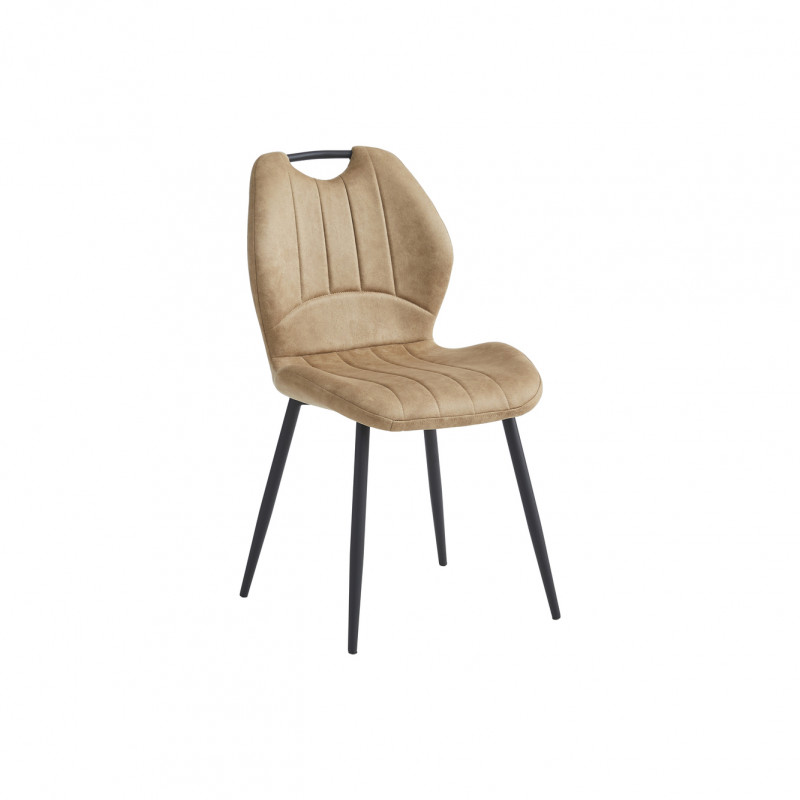 CHAISE ASCOT PIED METAL NOIR ASSISE MICROFIBRE DEPERLANT CAMEL  48 X 86 X 57 CM - Photo N°1