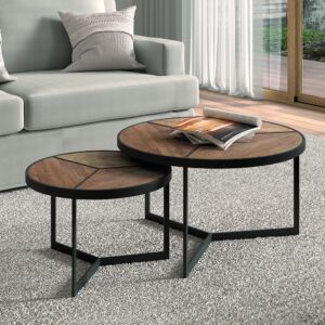 SET DE 2 TABLES GIGOGNES LAVEU RONDES BOIS ET METAL 70 x 40 - 50 x 32 CM