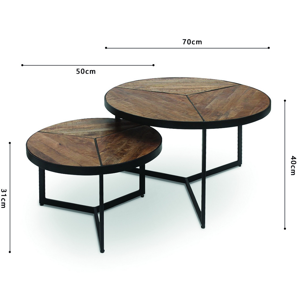 SET DE 2 TABLES GIGOGNES LAVEU RONDES BOIS ET METAL 70 x 40 - 50 x 32 CM - Photo N°3