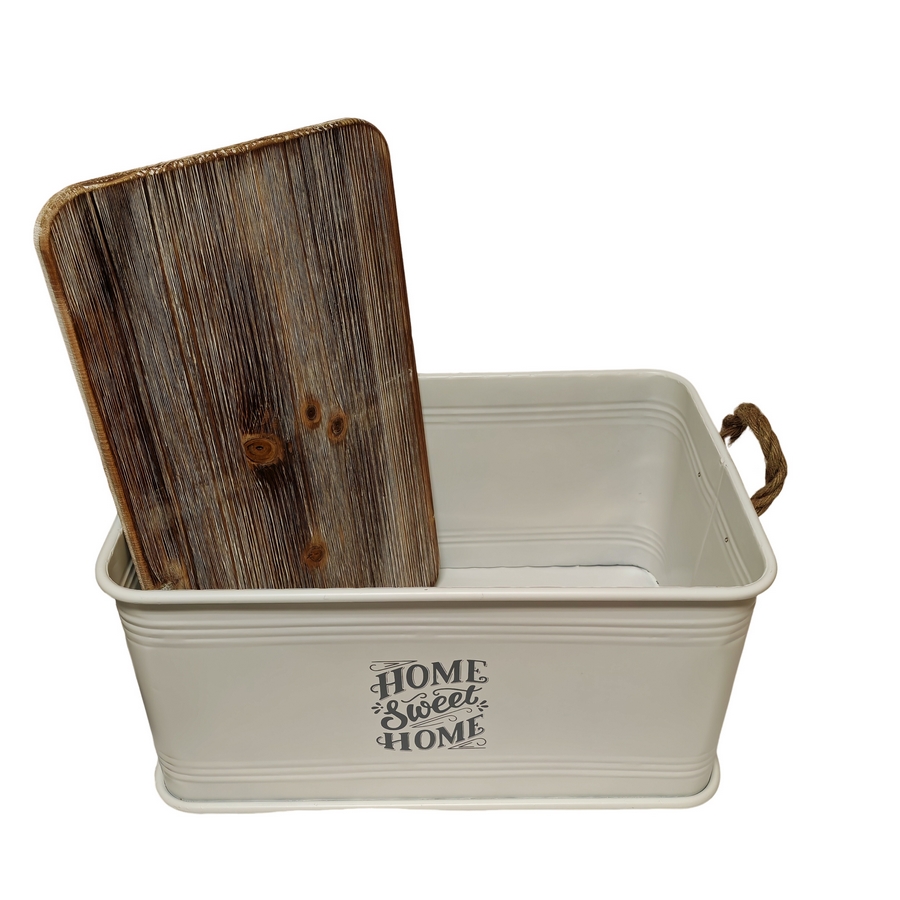 COFFRE DE RANGEMENT METAL BLANC DECO HOME SWEET HOME  54 x 34 x 29 cm - Photo N°2