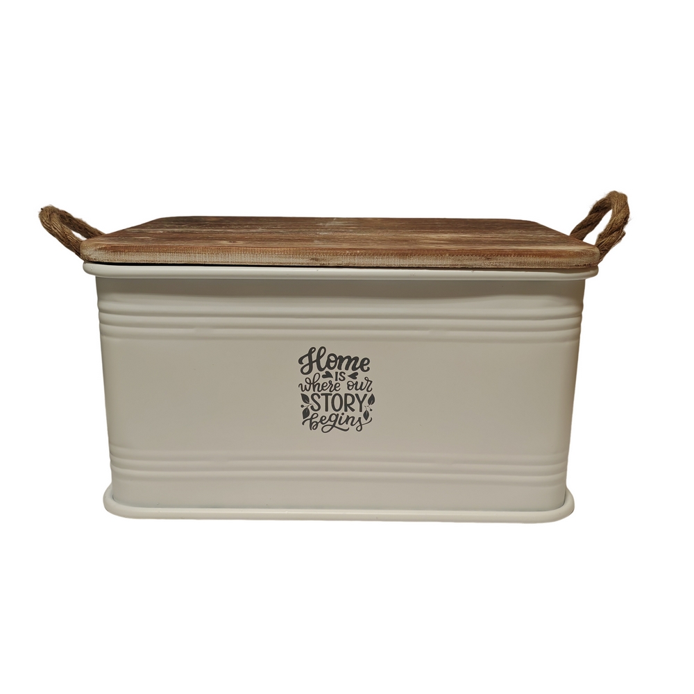 COFFRE DE RANGEMENT METAL BLANC DECO HOME IS WHERE   45 x 30 x 25 cm - Photo N°1