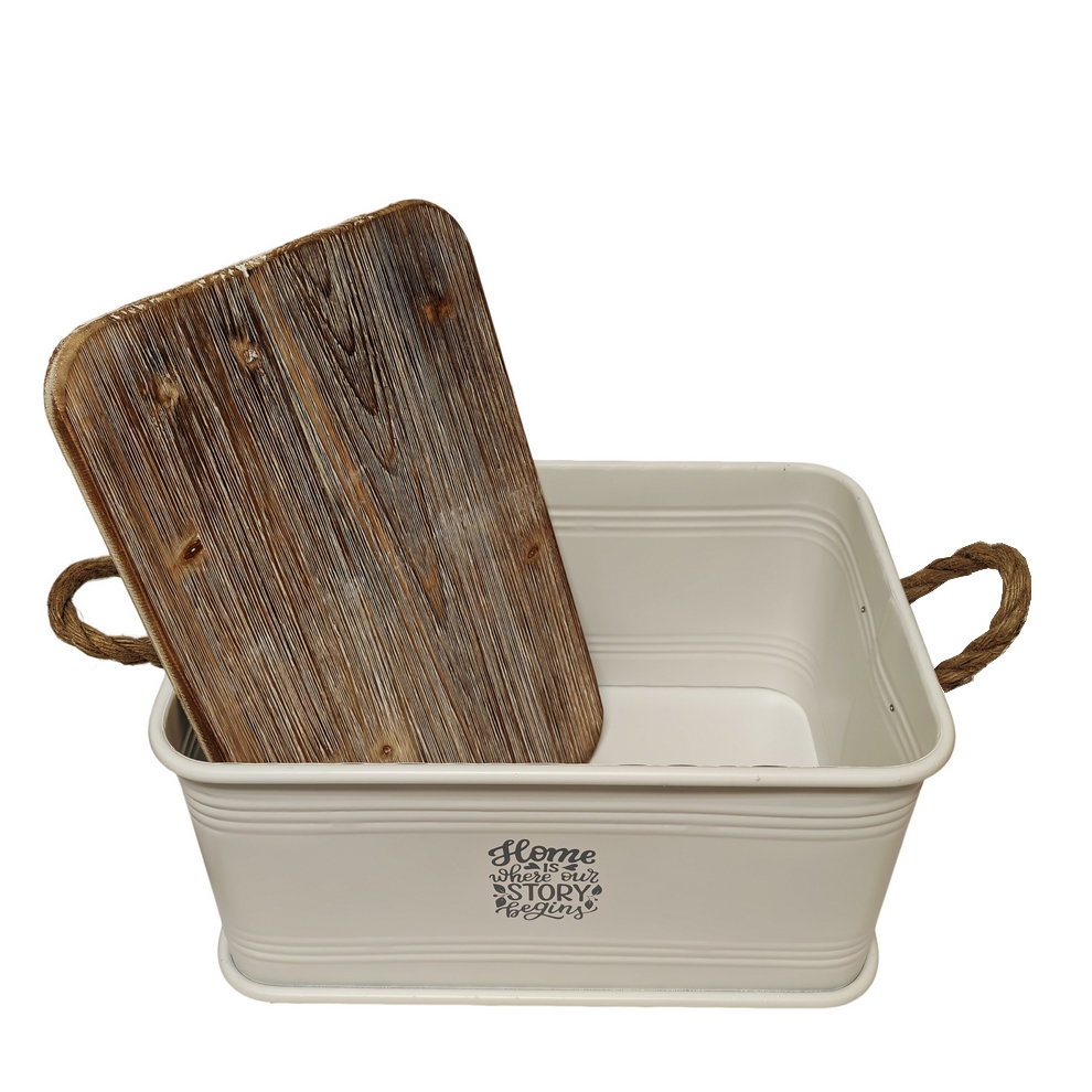 COFFRE DE RANGEMENT METAL BLANC DECO HOME IS WHERE   45 x 30 x 25 cm - Photo N°3