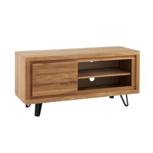 MEUBLE TV WAVE CHENE MASSIF HUILE TON MIEL 1 PORTE 2 NICHES 117 X 55 X 40 CM
