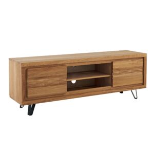 MEUBLE TV WAVE CHENE MASSIF HUILE TON MIEL 2 PORTES 2 NICHES 160 X 55 X 40 CM