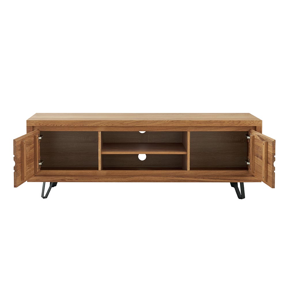 MEUBLE TV WAVE CHENE MASSIF HUILE TON MIEL 2 PORTES 2 NICHES 160 X 55 X 40 CM - Photo N°7