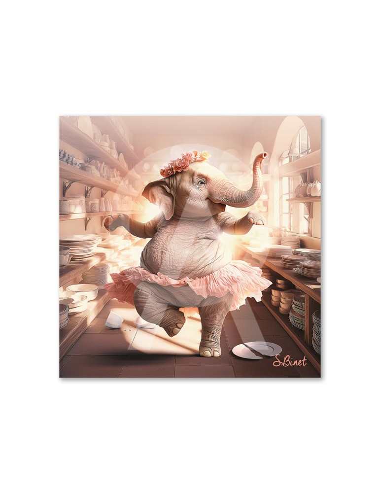 IMPRESSION S BINET ELEPHANT MAGASIN SUR DIBOND AVEC ATTACHE 20 X 20 CM - Photo N°1