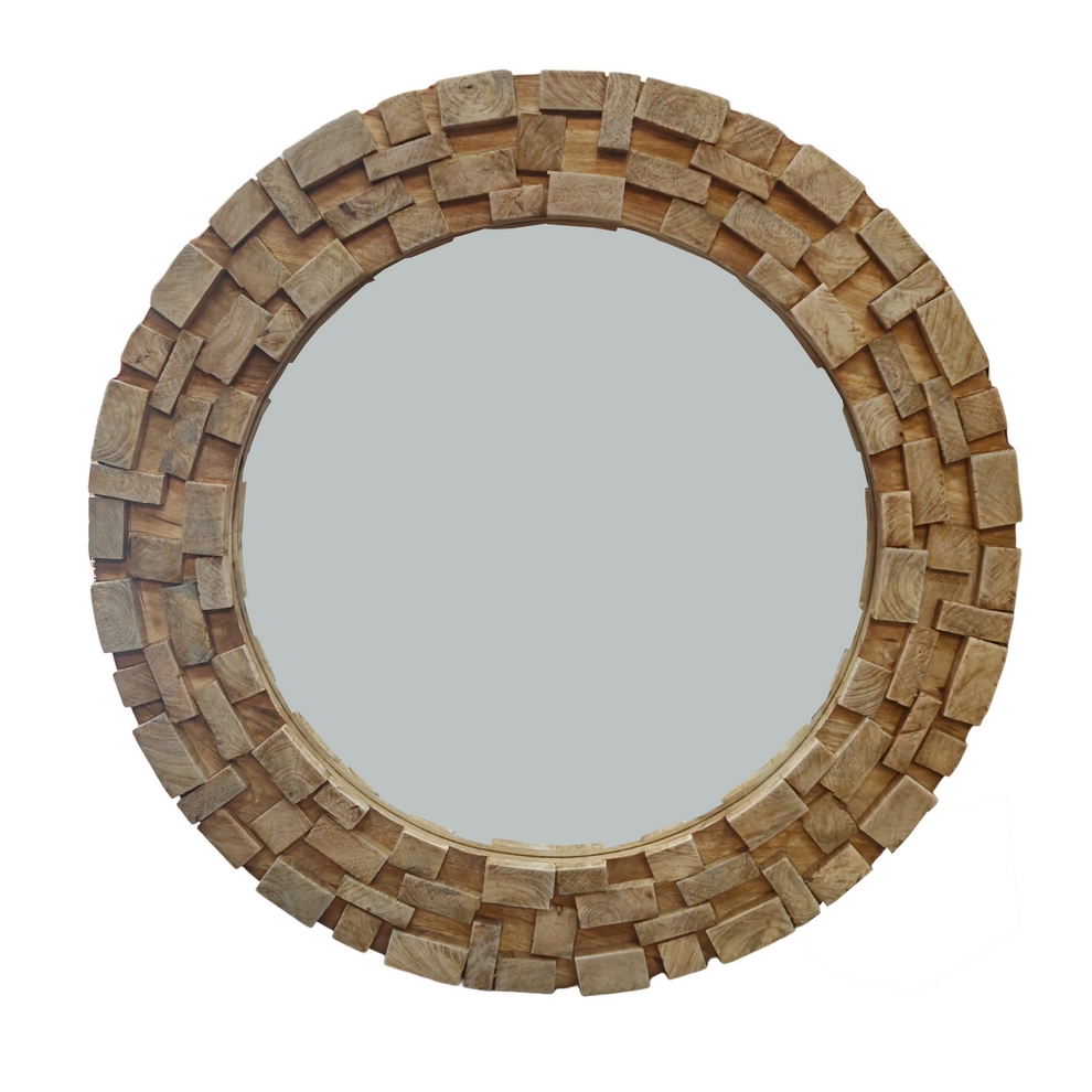 MIROIR ROND EN BOIS RECYCLE RUSTIQUE 90 X 5 CM - Photo N°1