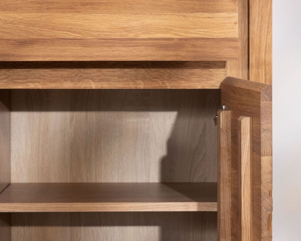 BAHUT BAS WAVE CHENE MASSIF HUILE TON MIEL 3 PORTES 2 TIROIRS 145 X 90 X 48 CM - Photo N°9