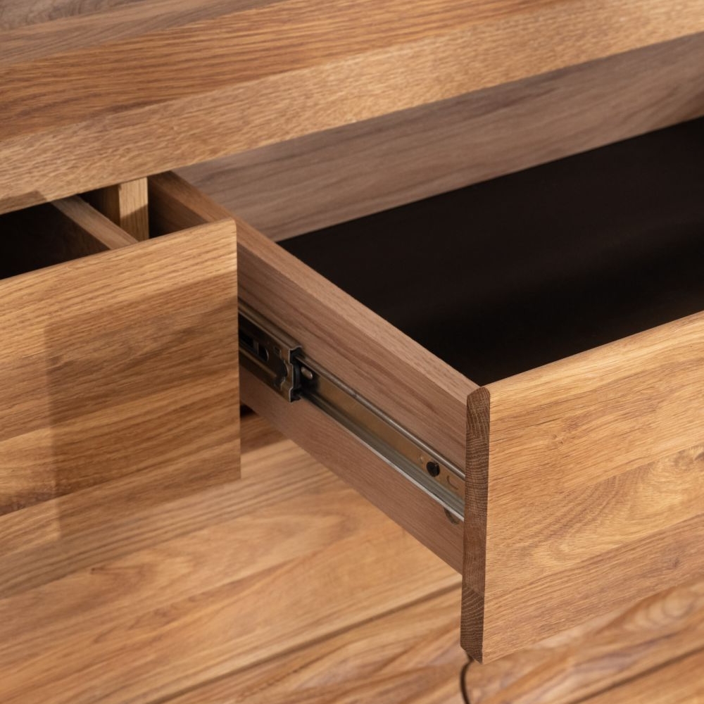 BAHUT BAS WAVE CHENE MASSIF HUILE TON MIEL 3 PORTES 2 TIROIRS 145 X 90 X 48 CM - Photo N°2