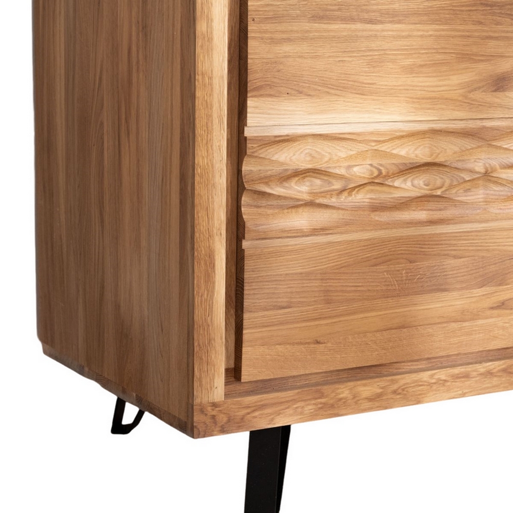 MEUBLE TV WAVE CHENE MASSIF HUILE TON MIEL 1 PORTE 2 NICHES 117 X 55 X 40 CM - Photo N°6