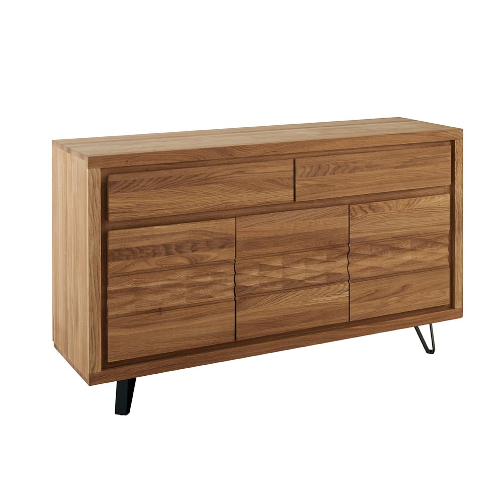 BAHUT BAS WAVE CHENE MASSIF HUILE TON MIEL 3 PORTES 2 TIROIRS 145 X 90 X 48 CM - Photo N°1