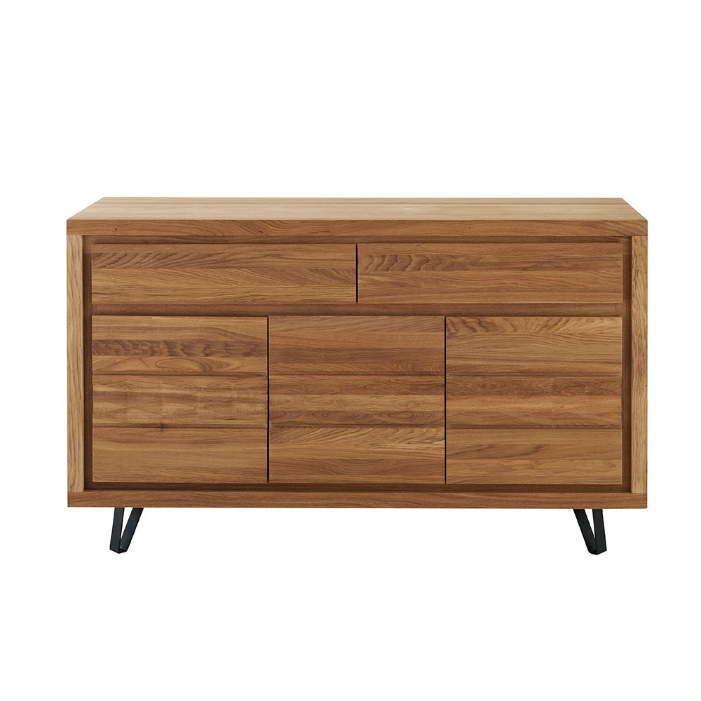 BAHUT BAS WAVE CHENE MASSIF HUILE TON MIEL 3 PORTES 2 TIROIRS 145 X 90 X 48 CM - Photo N°7