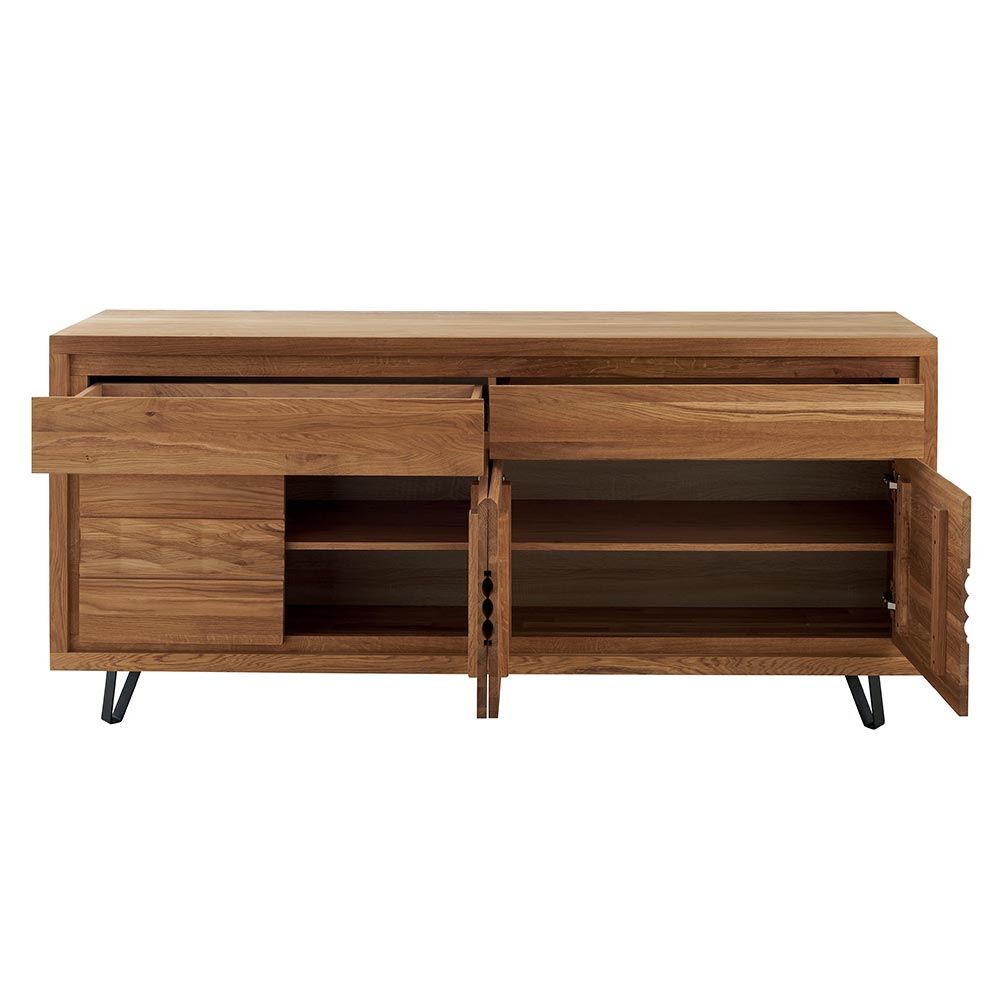 BAHUT BAS WAVE CHENE MASSIF HUILE TON MIEL 4 PORTES 2 TIROIRS 190 X 90 X 48 CM - Photo N°9