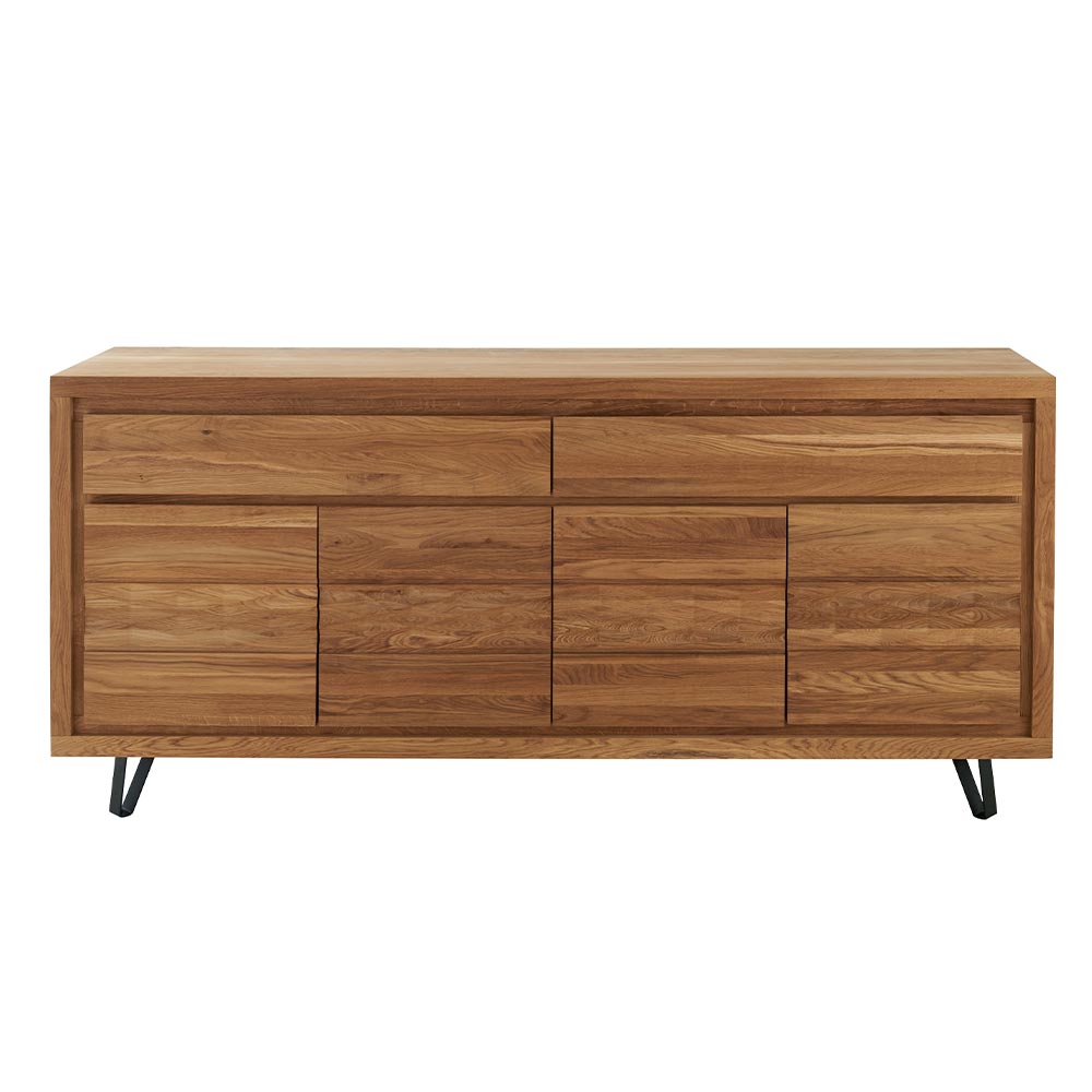 BAHUT BAS WAVE CHENE MASSIF HUILE TON MIEL 4 PORTES 2 TIROIRS 190 X 90 X 48 CM - Photo N°8