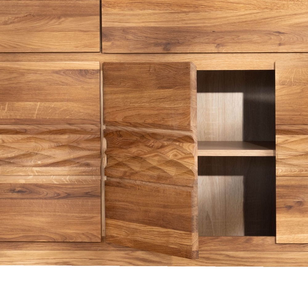 BAHUT BAS WAVE CHENE MASSIF HUILE TON MIEL 4 PORTES 2 TIROIRS 190 X 90 X 48 CM - Photo N°6