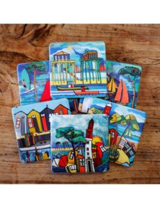 SET DE 6 SOUS VERRES DIFFERENTS COLLECTION MARTINE GONNIN 10 X 10 CM