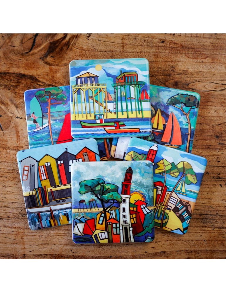 SET DE 6 SOUS VERRES DIFFERENTS COLLECTION MARTINE GONNIN 10 X 10 CM - Photo N°1