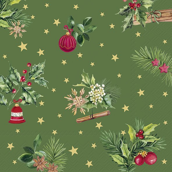 20 SERVIETTES EN PAPIER DE NOEL VERTE 17.5 X 16 CM - Photo N°1