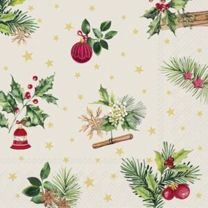 20 SERVIETTES EN PAPIER DE NOEL CREME 17.5 X 16 CM