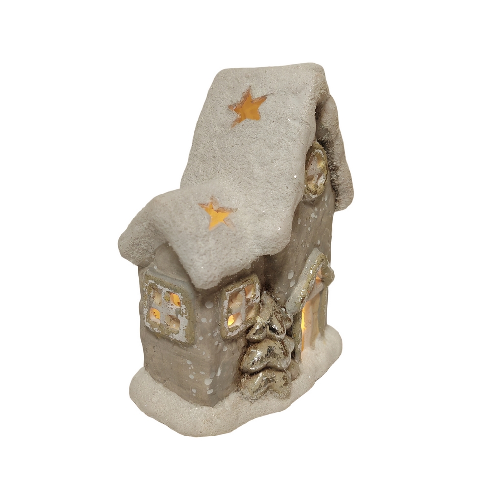 PHOTOPHORE MAISON DE NOEL CERAMIQUE GRISE ET BLANCHE  15.5 X 19.5 X 9.5 CM - Photo N°4