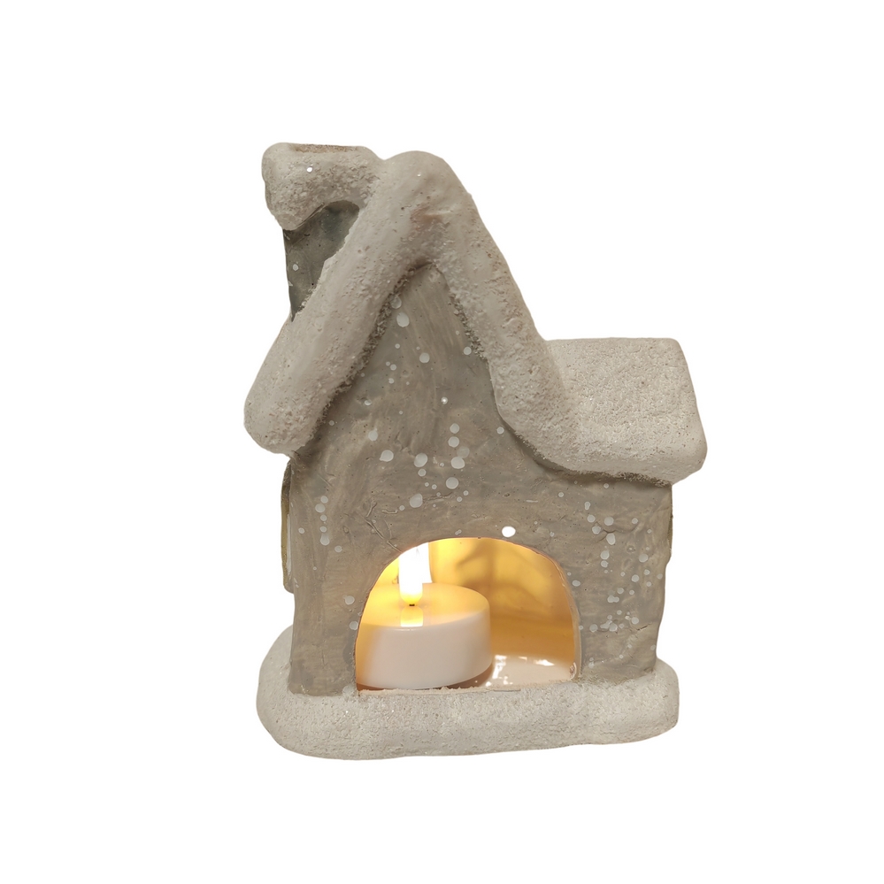 PHOTOPHORE MAISON DE NOEL CERAMIQUE GRISE ET BLANCHE  15.5 X 19.5 X 9.5 CM - Photo N°2