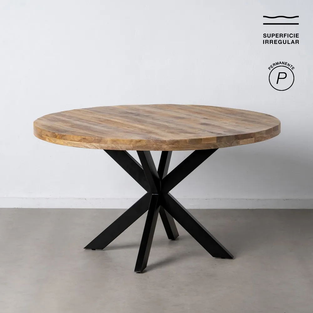 TABLE RONDE PERU PLATEAU MANGUIER PIED METAL NOIR 140 X 140 X 78 CM - Photo N°7