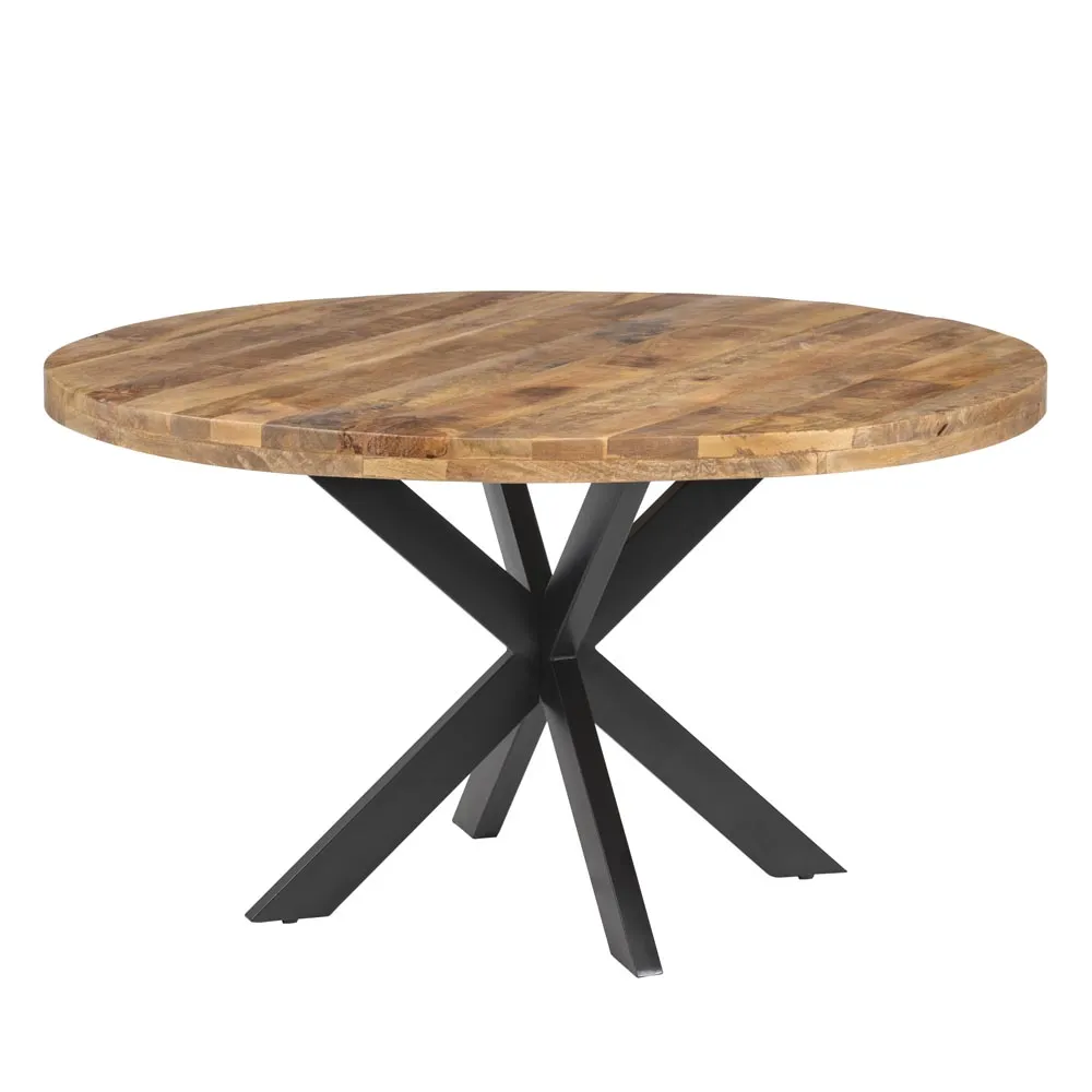 TABLE RONDE PERU PLATEAU MANGUIER PIED METAL NOIR 140 X 140 X 78 CM - Photo N°6