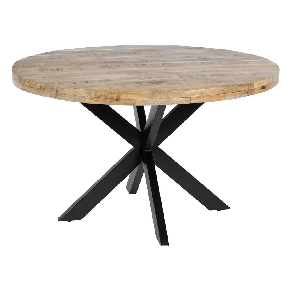 TABLE RONDE PERU PLATEAU MANGUIER PIED METAL NOIR 130 X 130 X 78 CM - Photo N°8