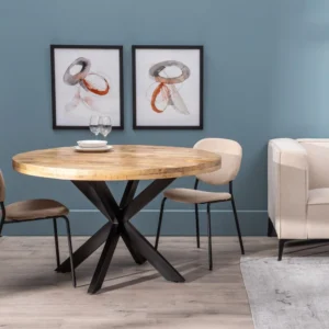 TABLE RONDE PERU PLATEAU MANGUIER PIED METAL NOIR 130 X 130 X 78 CM