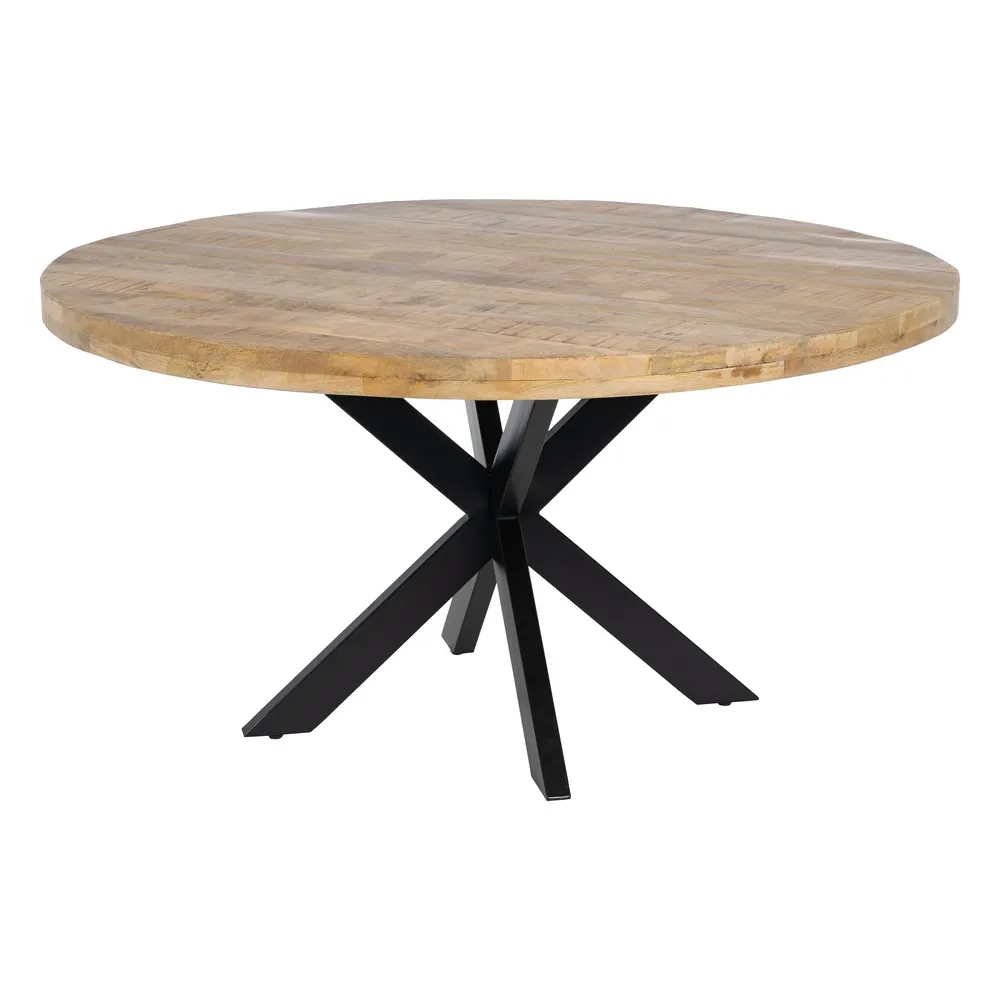 TABLE RONDE PERU PLATEAU MANGUIER PIED METAL NOIR 150 X 150 X 78 CM - Photo N°1