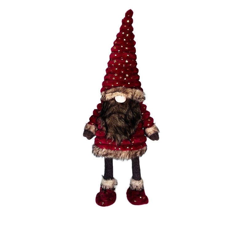 GRAND GNOME QUI BOUGE EN TEXTILE ROUGE ET MARRON HAUT 90 CM - Photo N°6