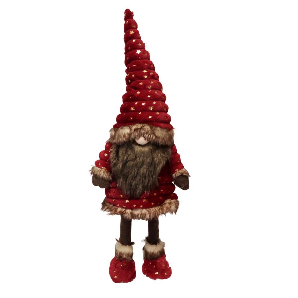 GRAND GNOME QUI BOUGE EN TEXTILE ROUGE ET MARRON HAUT 90 CM - Photo N°1