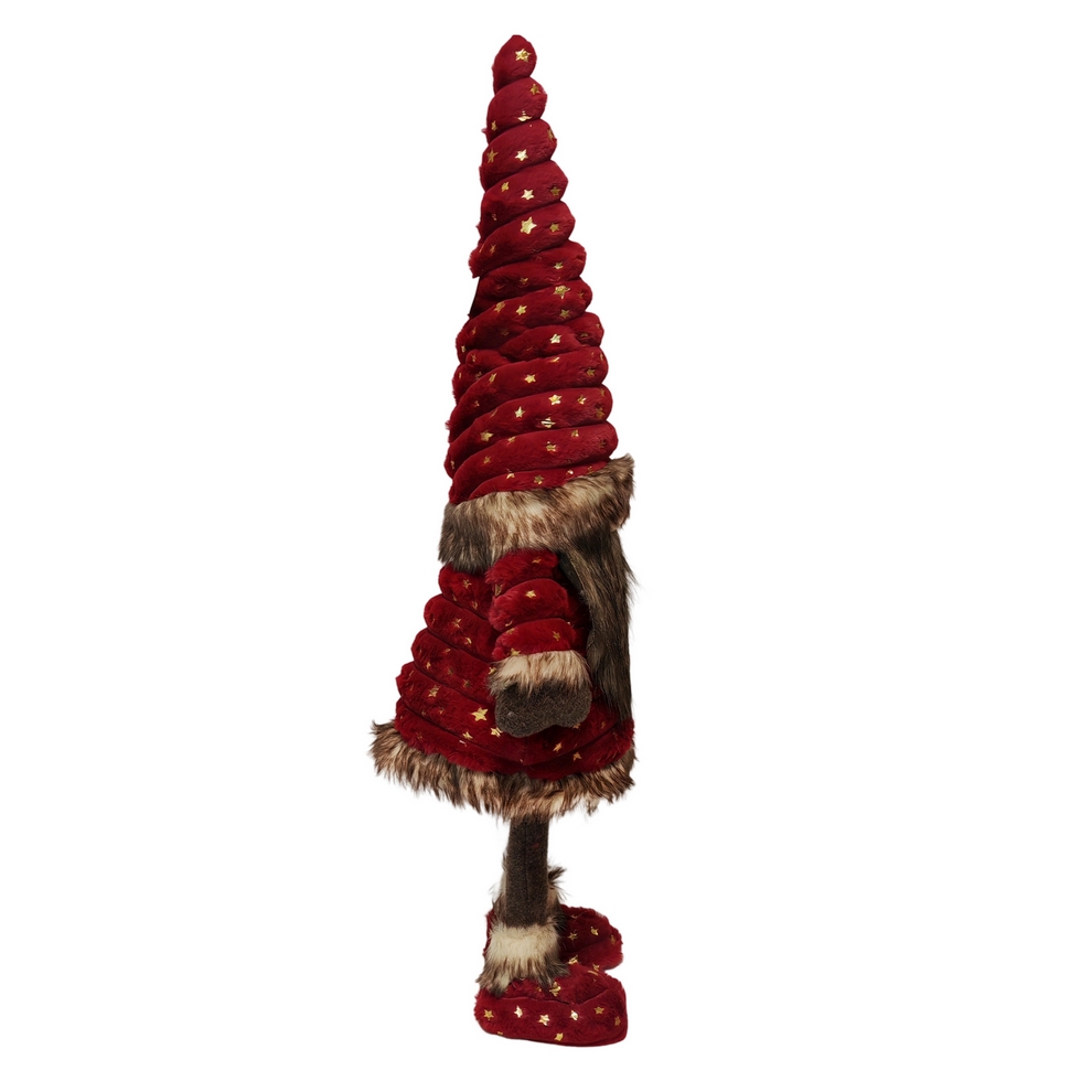 GRAND GNOME QUI BOUGE EN TEXTILE ROUGE ET MARRON HAUT 90 CM - Photo N°4