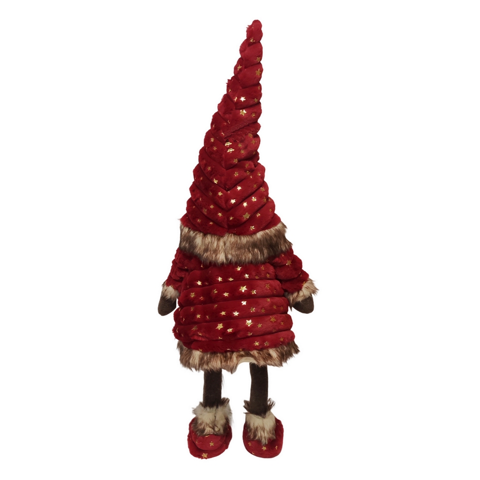 GRAND GNOME QUI BOUGE EN TEXTILE ROUGE ET MARRON HAUT 90 CM - Photo N°3